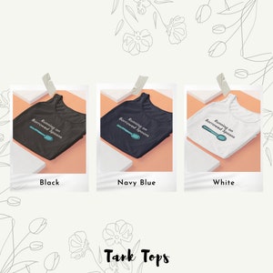 May include: Three tank tops in black, navy blue, and white with the text "Running on Borrowed Spoons" and a blue spoon graphic.