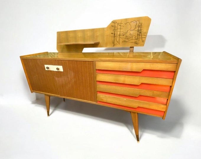 Rare mid-century sideboard in the style of Gio Ponti, 1950s Italy
