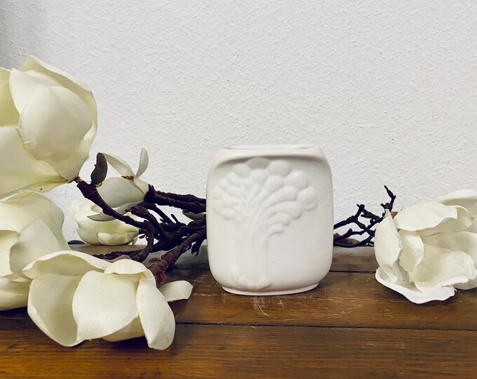 AK Kaiser Vase, M. Frey, bisque porcelain vase, flower relief, 60s, midcentury, glossy