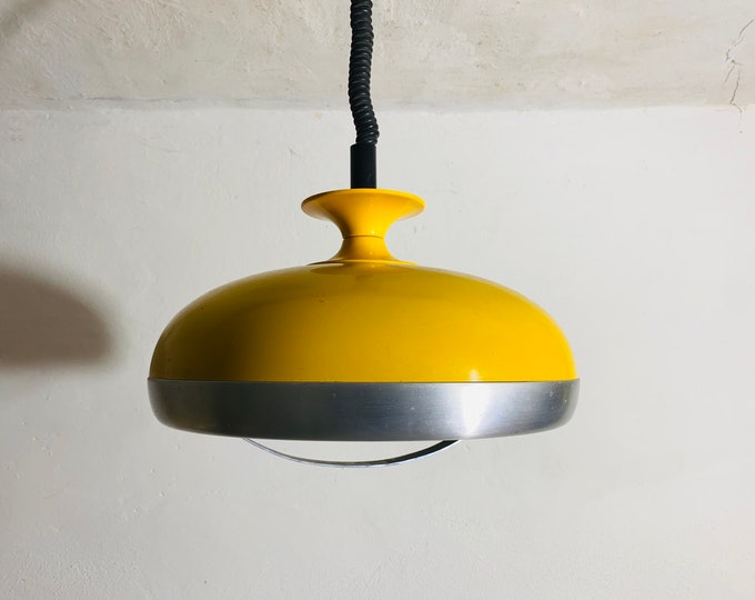 70s Leclaire and Schäfer hanging lamp, UFO lamp, Space Age yellow large