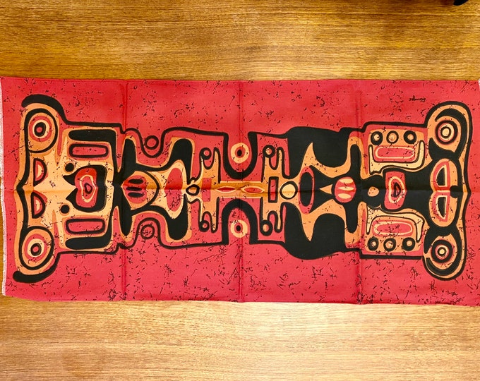 Batik table runner table ribbon Traude Sänger Sängerform Vintage red black Deadstock, Space Age