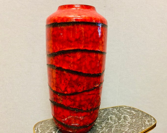 Fantastic Scheurich floor vase 517-45, orange clouded with fat lava, WGP classic, West Germany 1960.