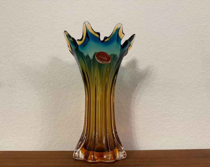 Vintage Glass Vase, Tricolor | Murano Glass | Vintage 1960s, Mid-Century Colorful Glass Summer Vases Retro