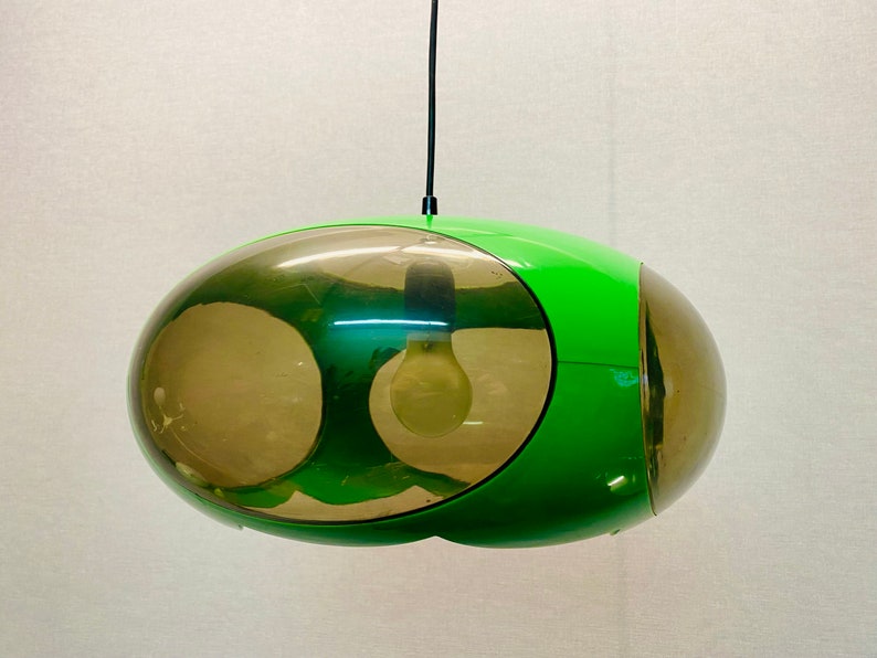 70s Massive Belgium hanging lamp, Colani lamp, UFO lamp, Space Age in rare green, large image 3