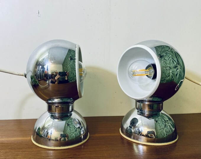 Rare table lamps; Italian vintage lamp set by Goffredo Reggiani for Reggiani; 1960s made of chrome. Adjustable; Mid Century