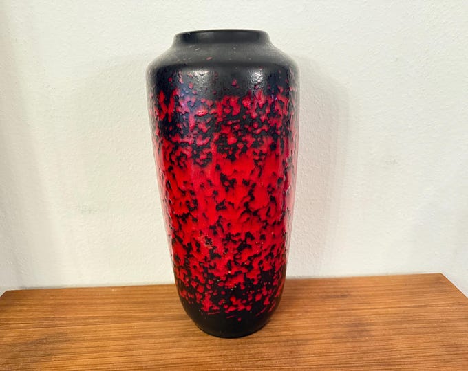 Dreamlike Scheurich floor vase 517-45, red black Fat Lava glaze, WGP classic, West Germany 1970.