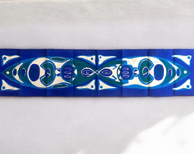Batik table runner table ribbon Traude Sänger Sängerform Vintage blue white Deadstock, Space Age
