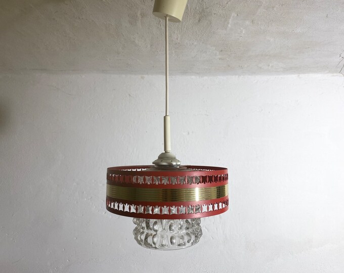 70s Space Age ceiling lamp hanging lamp red gold metal vintage pop art