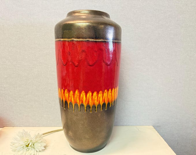 Fantastic Scheurich floor vase 517-50, orange black with fat lava, WGP classic, West Germany 1970.