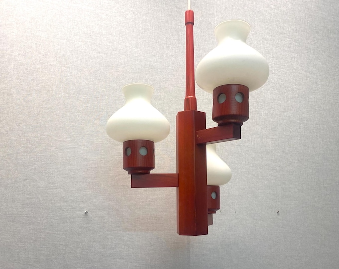 Vitrika Chandelier Danish Design Wood Glass Vintage 70s