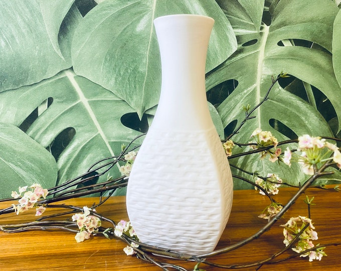 PMR Bavaria vase, Jäger & Co., 21 cm, bisque porcelain, midcentury, relief decoration, Space Age 60s