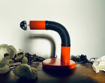 Beautiful rare stylish Italian table lamp by Bellini for Targetti Sankey; orange space age from the 60s 70s