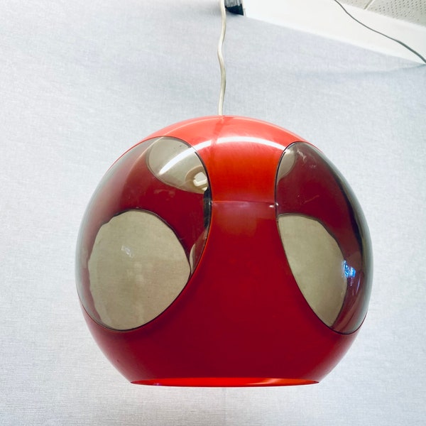 70s Massive Belgium hanging lamp, Colani lamp, UFO lamp, Space Age red