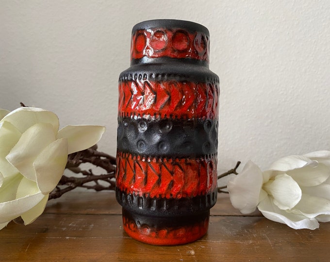 Floor vase/ vase Bay 60 17 West Germany relief blue red flowers vintage, 60s 70s