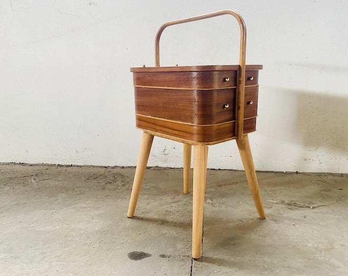 Danish Design Mid-Century Sewing Cabinet, Chest of Drawers, Sewing Box on Legs, 1960s