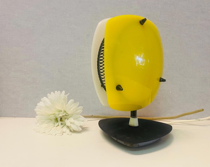 Vintage, Mid-Century Sonnenkind table lamp by Télé Ambiance bedside lamp, plastic, yellow-white, 1950s