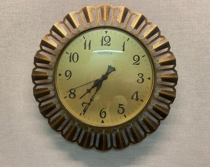 Vintage Richter Quartz 50s midcentury Sun Wall Clock Sputnik Brass