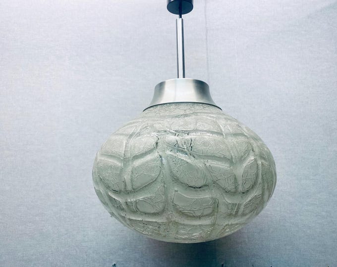 Ice glass pendant lamp by Doria Lichtenwerken – large vintage pendant lamp from the 1970s