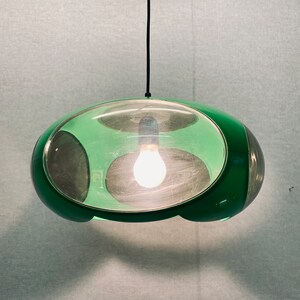 70s Massive Belgium hanging lamp, Colani lamp, UFO lamp, Space Age in rare green, large image 7