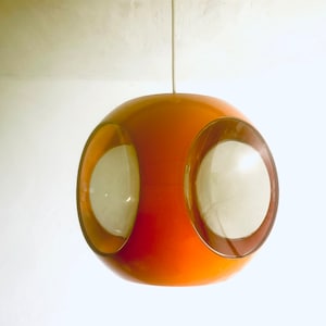 70er Massive Belgium Hängelampe, Colani Lampe, UFO Lampe, Space Age orange