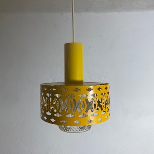 70er Space Age GRAEWE Deckenlampe  Hängelampe Gelb Metall Vintage Pop Art