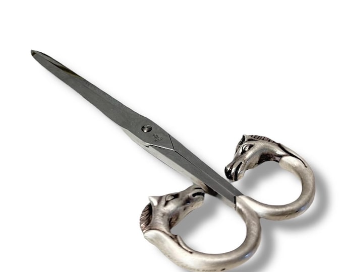 Vintage Hermès scissors with horse heads, sterling silver & stainless steel, France, 1970s