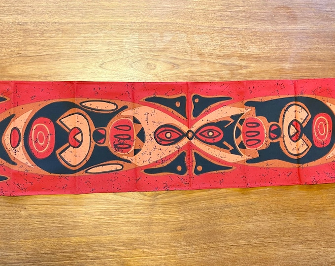 Batik table runner table ribbon Traude Sänger Sängerform Vintage red orange Deadstock, Space Age