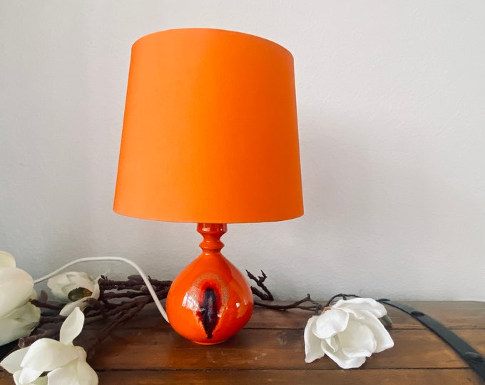 Table lamp with ceramic base, orange lamp Rosenthal, 60s, design lamp by Björn Wiinblad