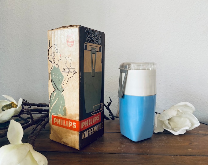 stylish coffee grinder by Philips from the 60s with original packaging