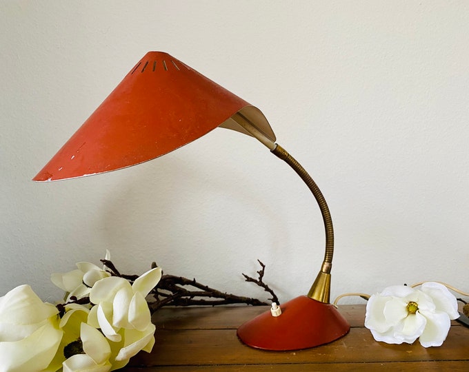 Beautiful rare German table lamp Cobra by Cosack Leuchten 1950s - red mid century modern desk lamp