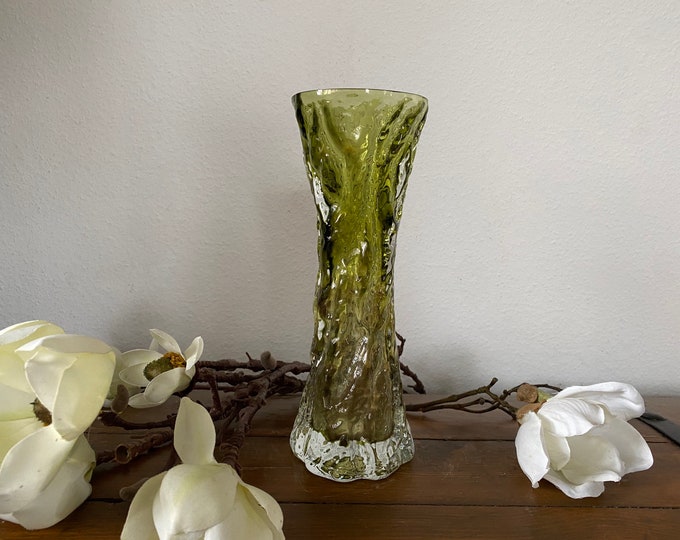 Ingrid Glas Bark Vase Brutalist Vase Bark Green 70s Mid Century Vase