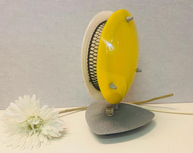 Vintage, Mid-Century Sonnenkind table lamp by Télé Ambiance bedside lamp, plastic, yellow-white, 1950s