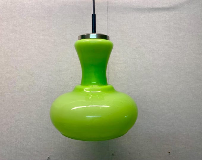 Vintage 70s pendant lamp made of glass in green Mid-Century 70s Pendant Lamp 60s by Honsel or Hustadt