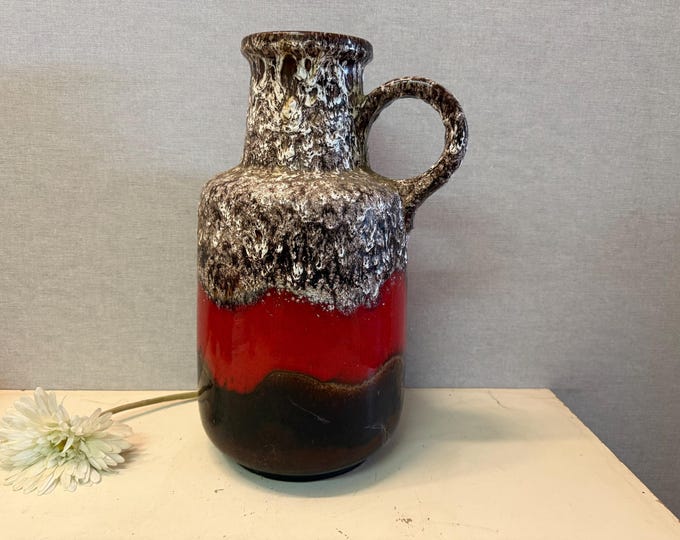 Fantastic Scheurich floor vase 408-40, red and black with fat lava, WGP classic, West Germany 1970.