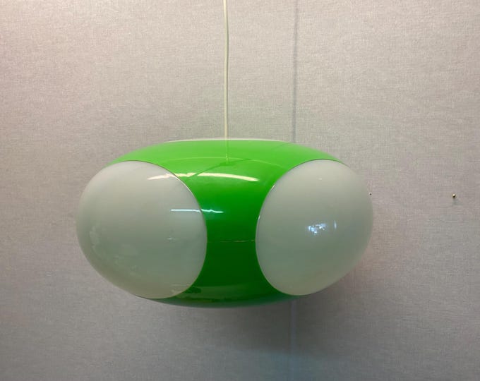 70s Massive Belgium hanging lamp, Colani lamp, UFO lamp, Space Age in rare green, large