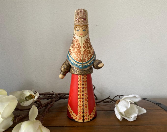 Beautiful large, traditional, hand-painted vintage wooden doll – Tverskoy Uzor - Russian