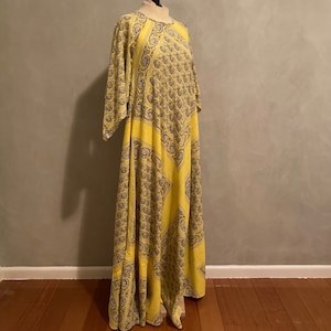 1960&#39;s Indian Cotton Yellow Maxi Dress - XS