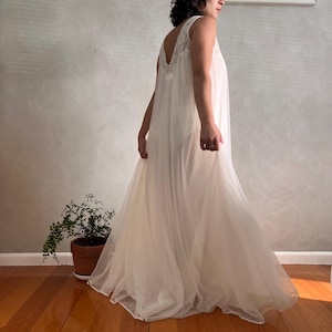 Vintage St. Micheal Cream Maxi Negligee  | Floor Length Nightgown | Made in the UK | Size: XS - S
