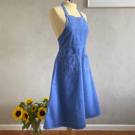 Vintage 1970s Sears Jr Bazaar Denim Halter Dress | Made in USA