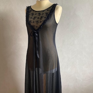 Vintage ‘Miss Individual’ Black Sheer Maxi Negligee | Nightgown | Gothcore Dress | Size: XS - S