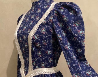 1970’s Navy Floral Cotton Prairie Maxi Dress