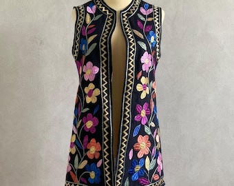 Vintage Suzani Embroidered Floral Rainbow Coloured Cotton Gilet