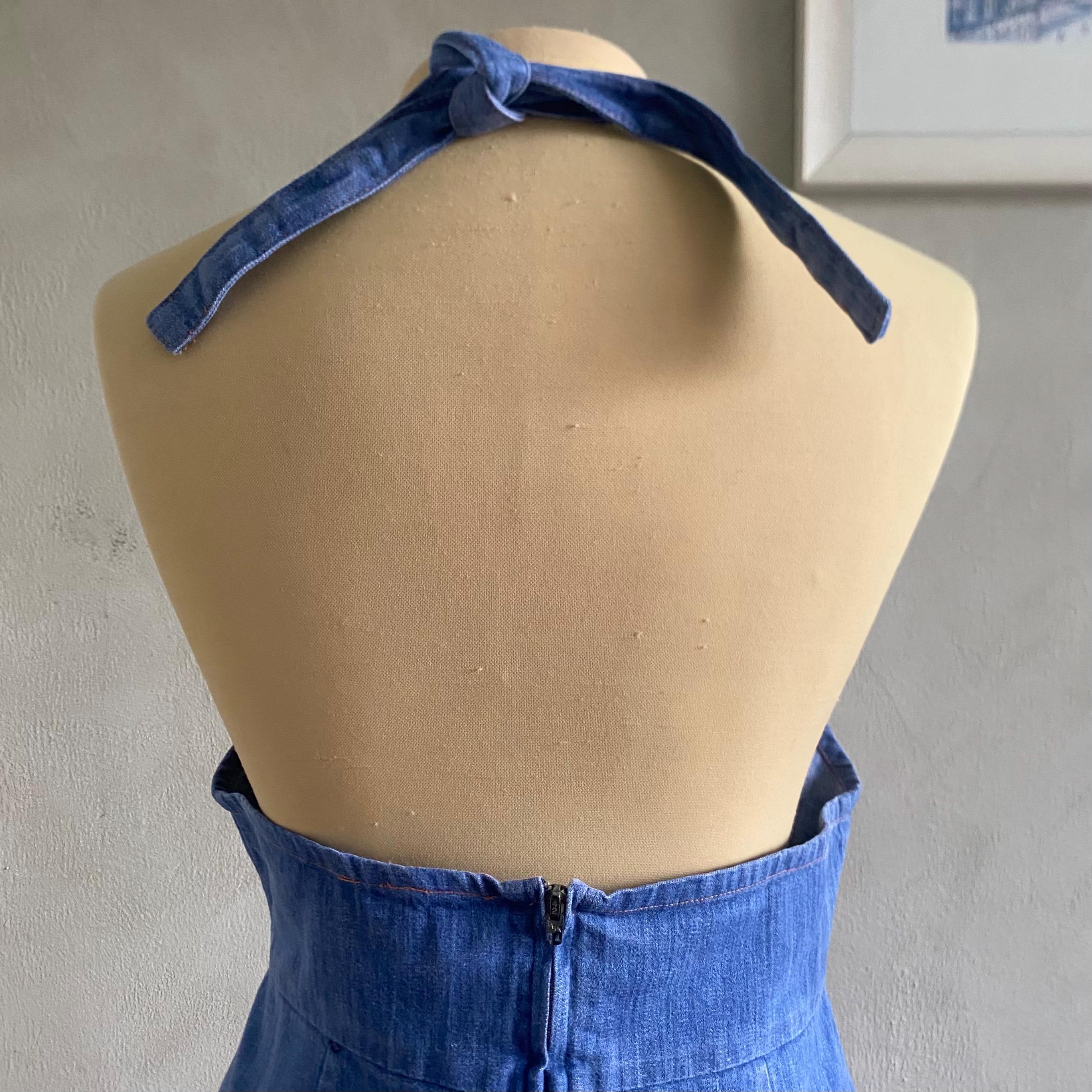 sears denim dress Upcycled Sears Denim Overall Jumper Dress Farm Print Large