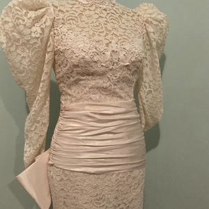 OOAK 1980’s Victorian Edwardian Styled Cream Lace and Satin Wedding Dress - XXS