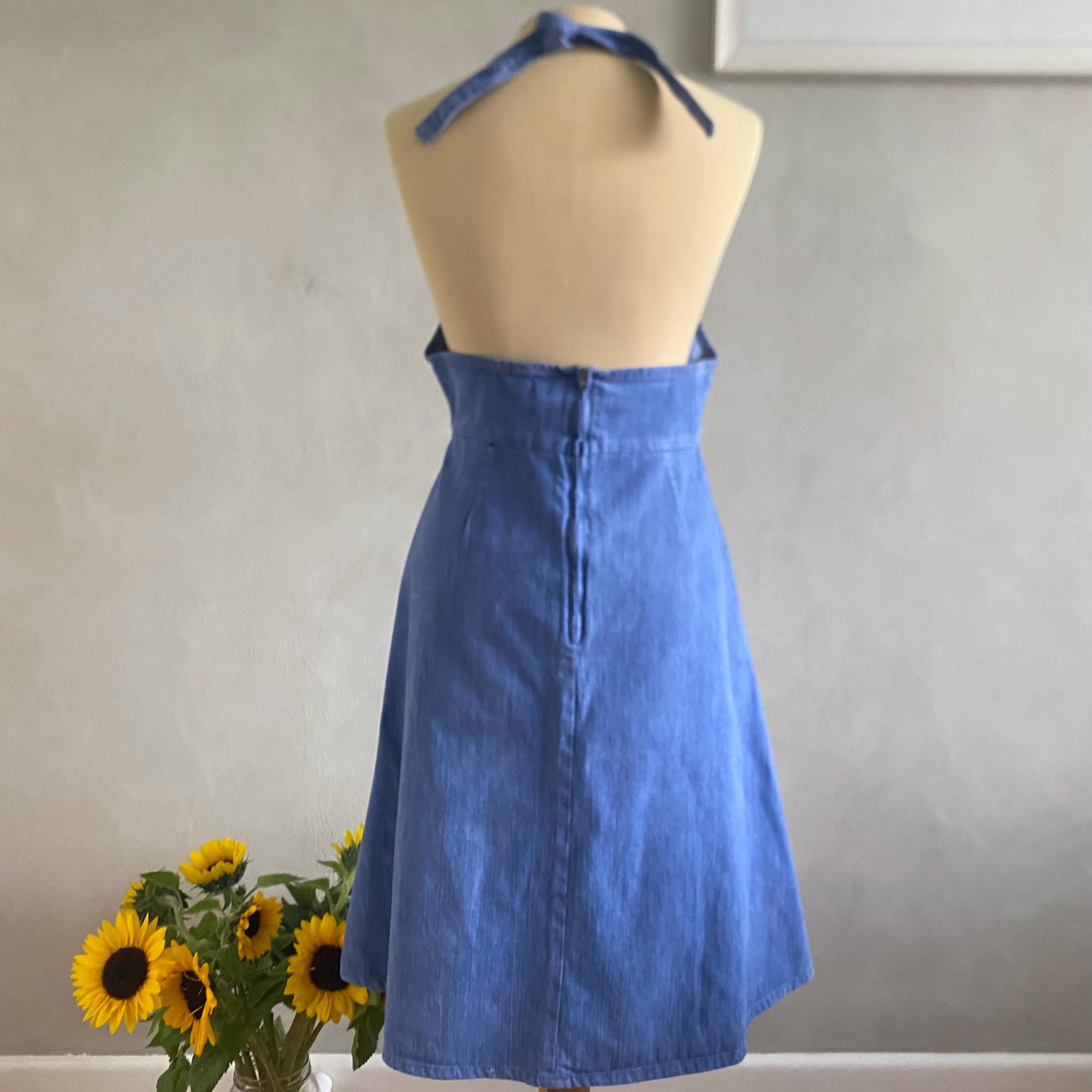 sears denim dress Vintage 1970s Sears JR Bazaar Denim Halter Dress | Made in USA