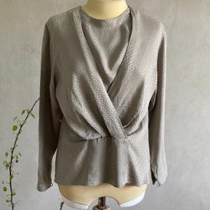 1990s ‘Paul Phillips’ Cement Coloured Silk Blouse | Vintage Silk Shirt | Size: S