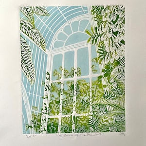 A Corner of the Palm House-gardens-kew-linocut-original image 1