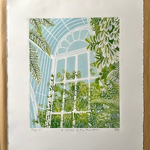 A Corner of the Palm House-gardens-kew-linocut-original image 4