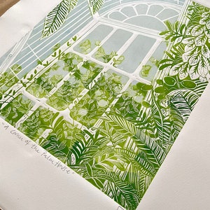 A Corner of the Palm House-gardens-kew-linocut-original image 3