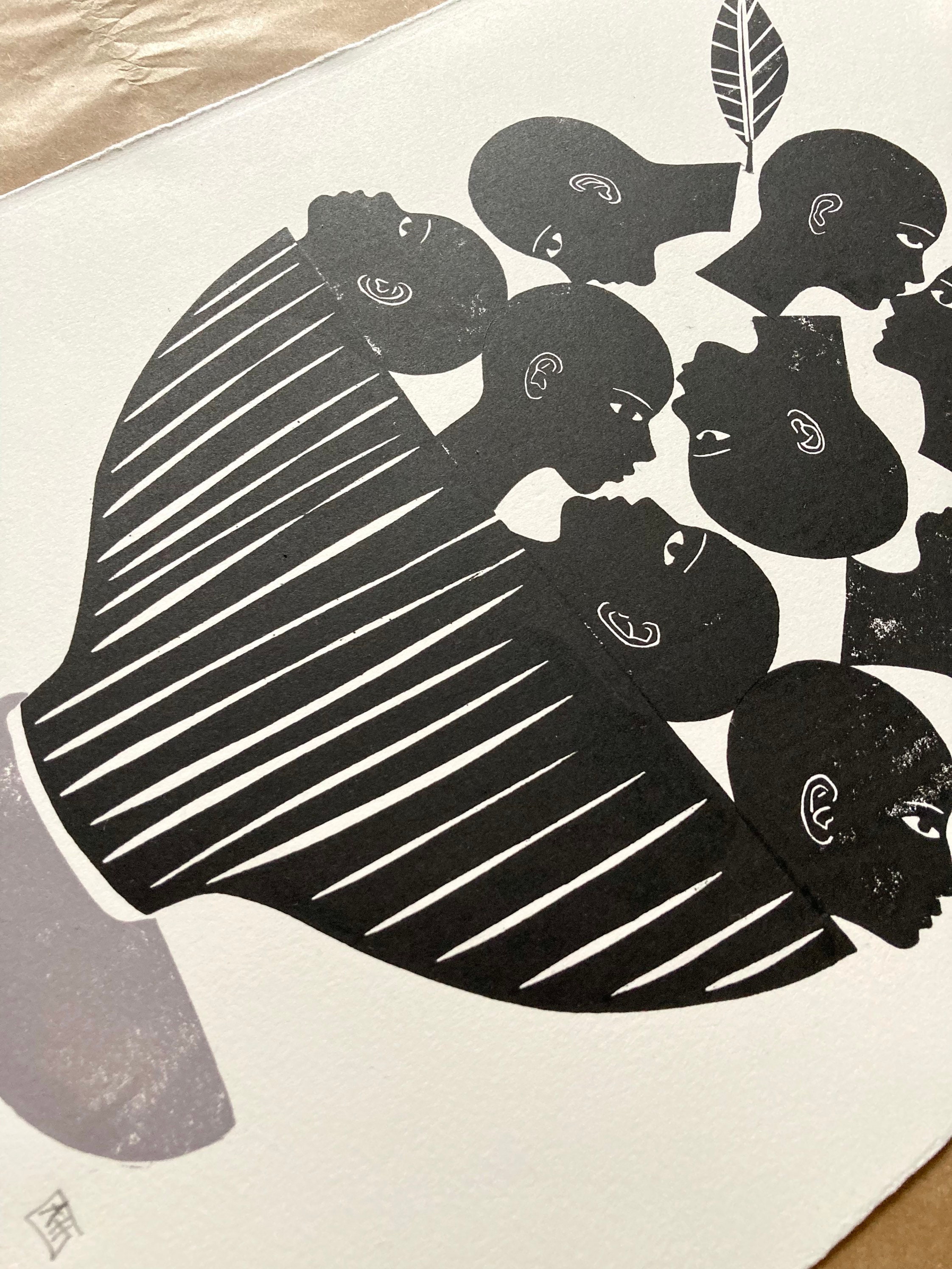 Linocut Shell Fruit Fruit Bowl-abstract-linocut-original - Etsy